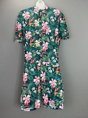 Romperjack Men's Floral Tropical Print Romper Sz M Vacation Resort